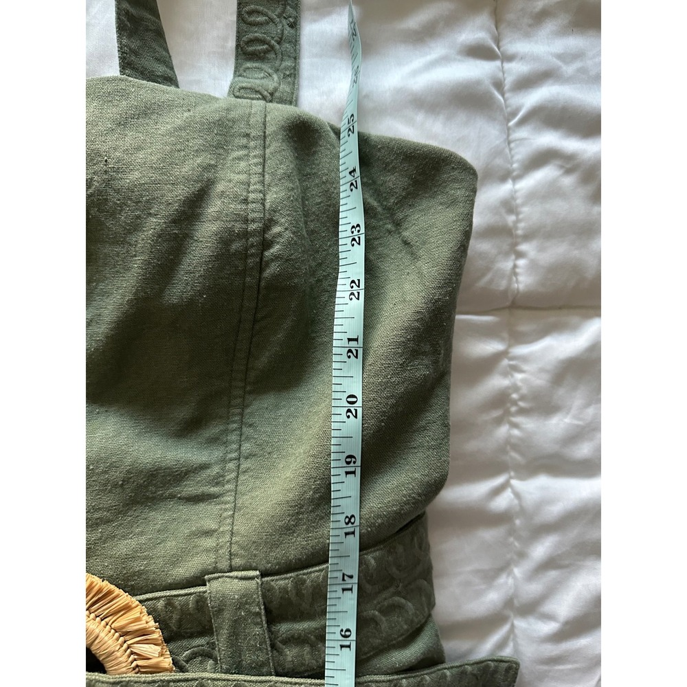CAROLINE CONSTAS Olive Green Linen Blend Romper Belted Leaf Cutout Size L - Picture 8 of 8